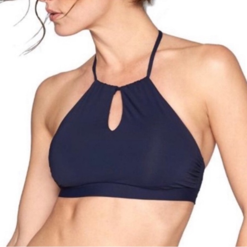 Athleta Navy High Neck Keyhole Bikini Top